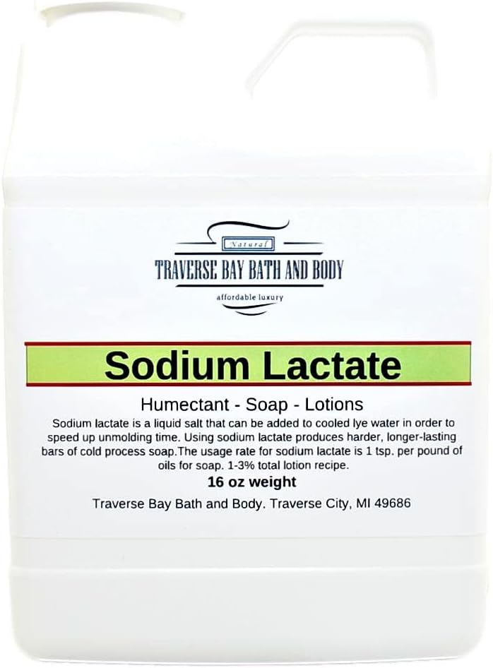 Traverse Bay Bath dan Sodium Tubuh laktat, 16 oz, Safety disegel kontainer. Konsentrasi 60% USP Pengawet Alam dibuat di Amerika Serikat