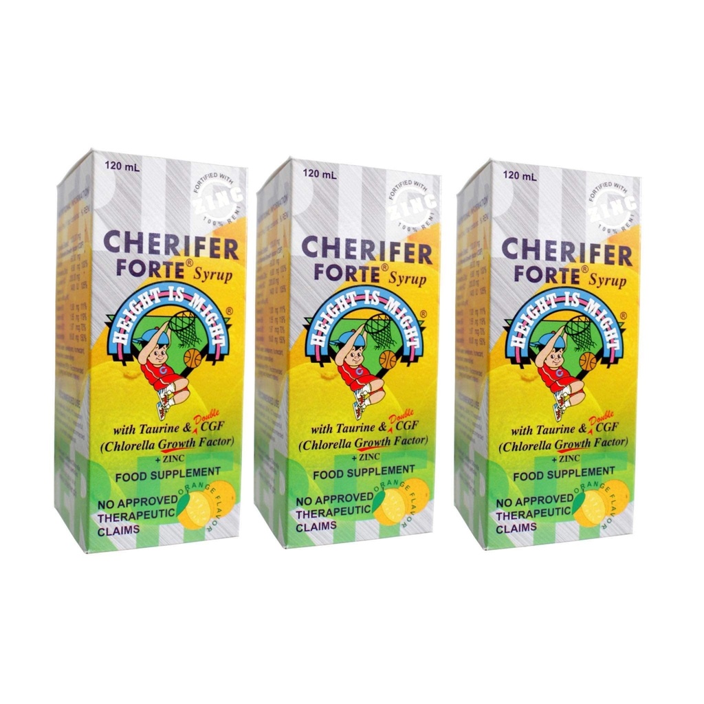 3 CHERIFER Forte Syrup w / Taurine & Double Chlorella Growth Factor + Zinc 120ml