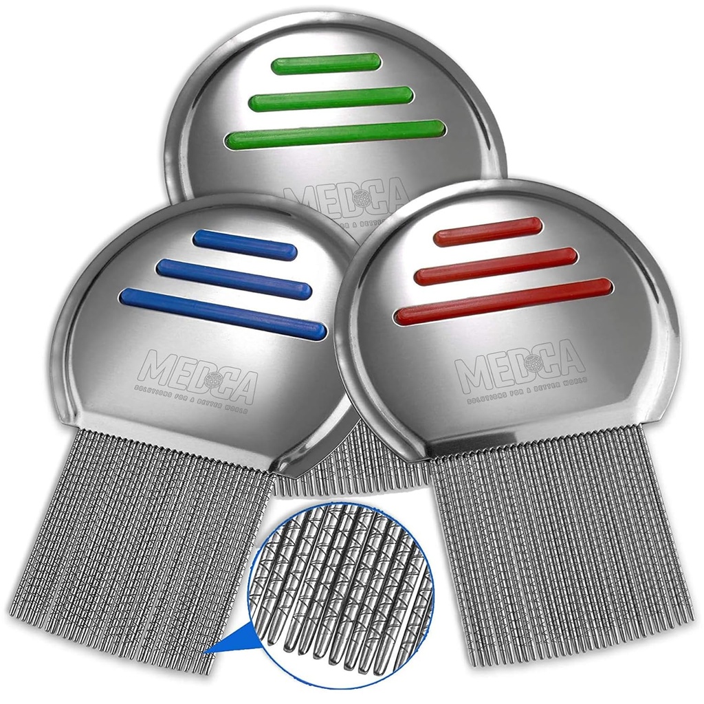 Lice Comb - (Pack of 3) Head Lice Treatment that 's Individually Pactaged Professional Stainless Steel Louse dan Nit Combs Menghapus Telur dengan Tips Bertengkar untuk Kenyamanan