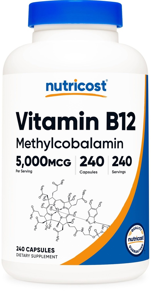 Nutricost Vitamin B12 (Methylcobalamin) 5000mcg, 240 Capsules - Vegetarian Caps, Non-GMO, Gluten Free B12 Supplemen