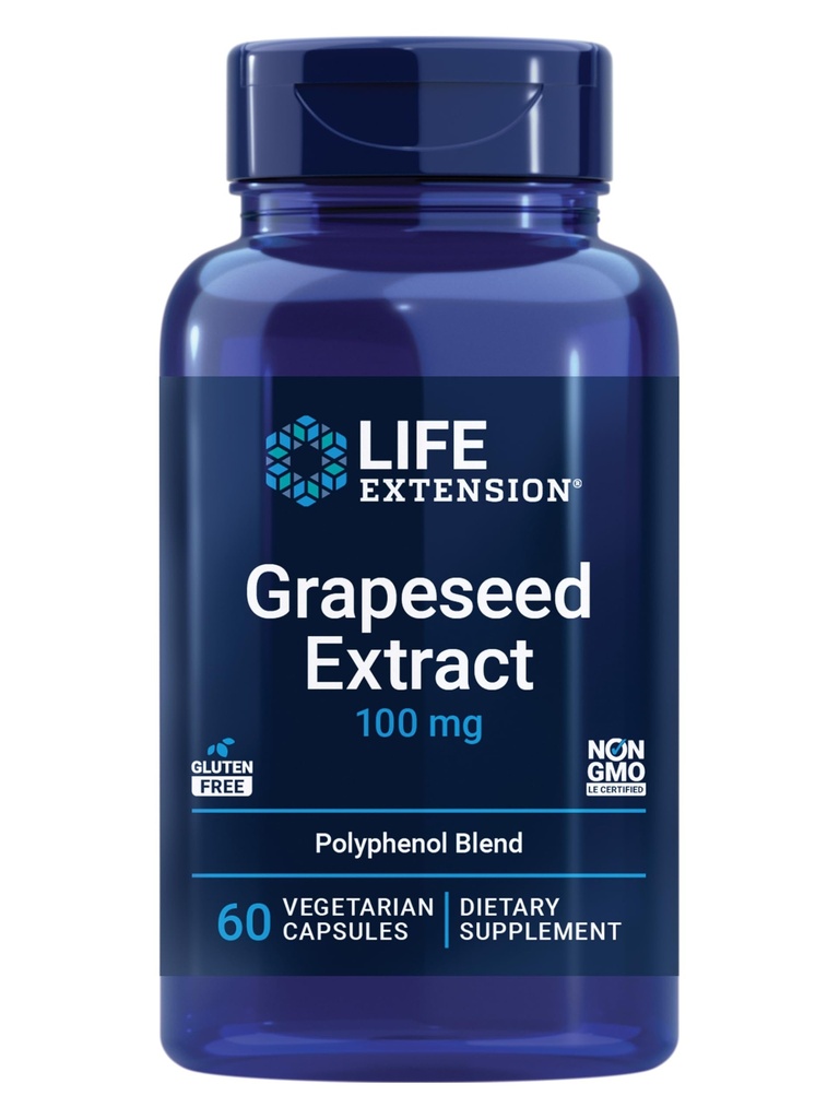 Extract Grapseed Life, Vitamin C, Calcium, resveratrol, polyphenol, Cardiovascular Health, antioksidant Protection, Gluten- Free, Non-GMO, Vegetarian, 60 Capsules