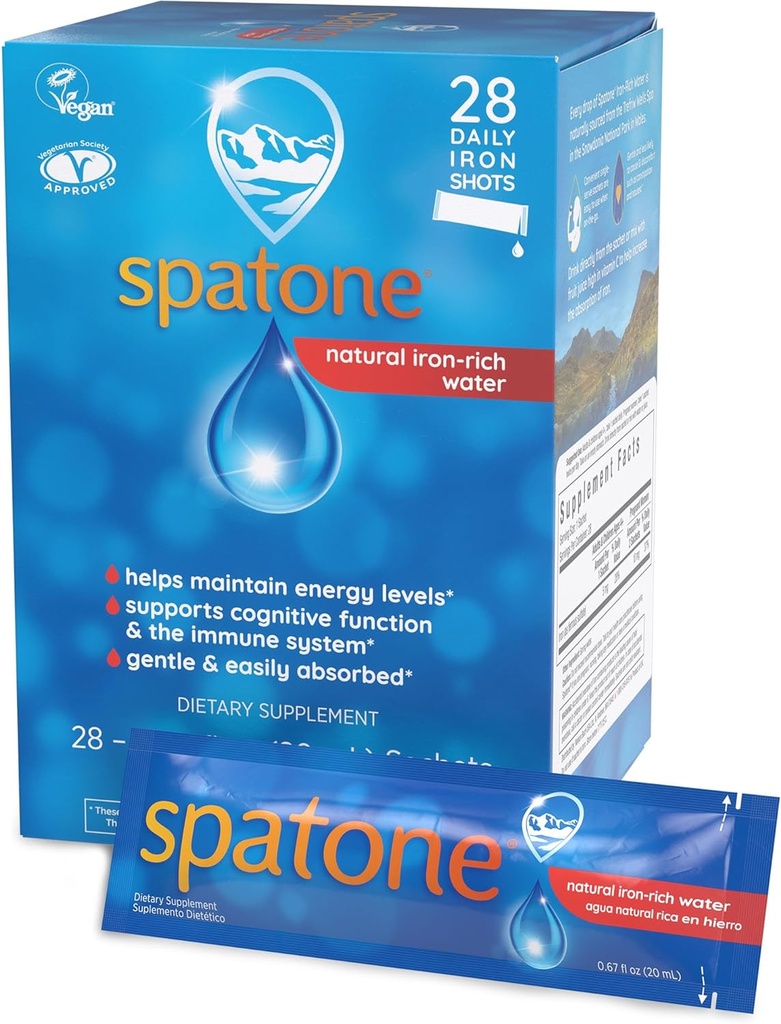Spaspling Natural Liquid Iron Supplement for Women - Men & Kids Ages 4 + - Ideal Experior Pregnancy - Easily Absorbed & Gentle - Vegan - Vegetarian - Original Flavor - 28- 5mg of Iron Per 20mL Sachet