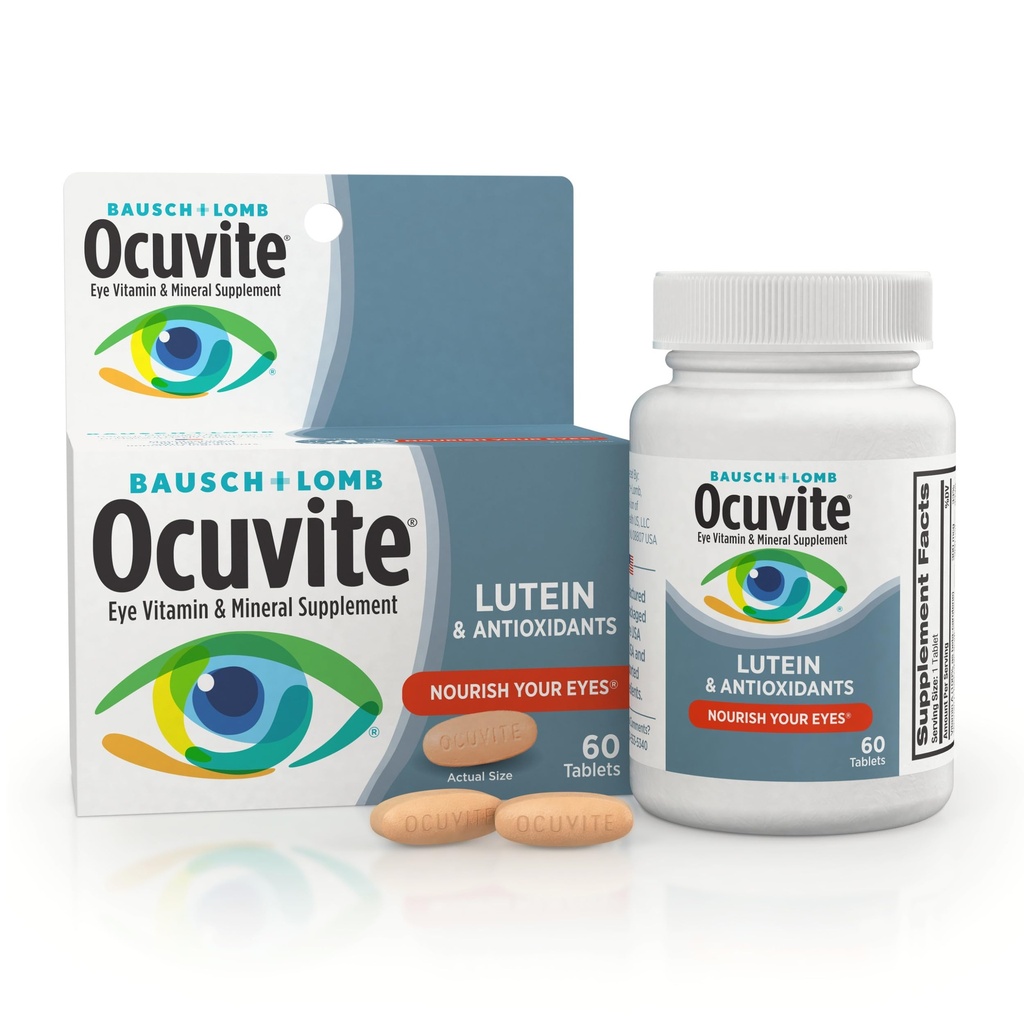 Ocuvite Eye Vitamin & Mineral Suplemen, Lutein & Antioksidant Vitamin A, C & E, Zinc for Eye Health & Dukungan, Vitamin for Eyes, 60 Tablet