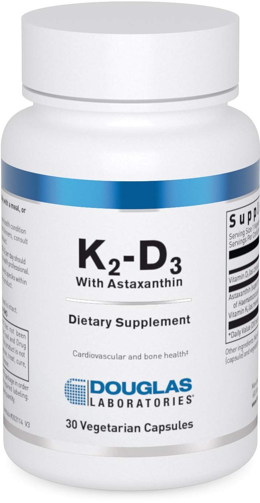 Douglas Laboratorium K2- D3 dengan Astaxanthin - Dukungan Antioksidant untuk Bones, Immune Fungsi & Vascular Kesehatan * - Dengan Menaquinone- 7 & D Vitamin - 30 Vegetarian Capsules