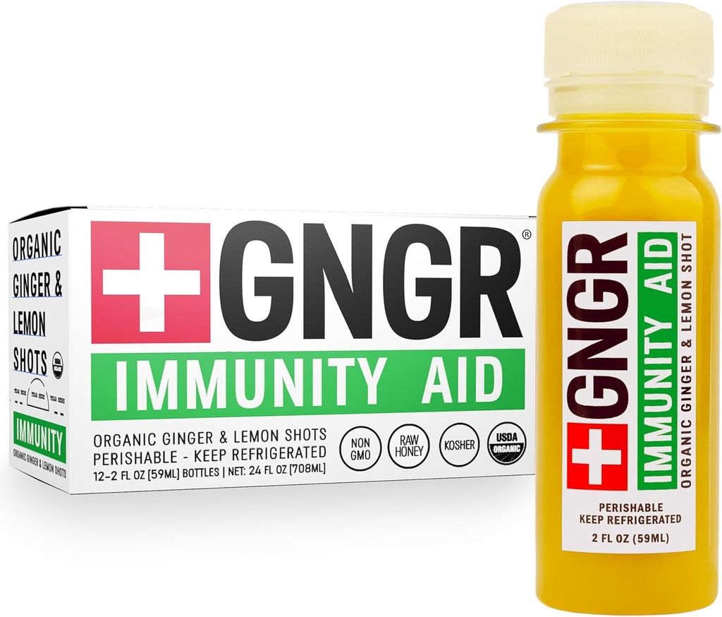 + GNGR Aid Immuniance Organic Ginger, Lemon & Honey Shot - Cold Menekan Ginger Shots with Echinacea, Lemon Juice, Honey, Zinc & Vitamin D3, Ammune & Digetives Support 2 fl oz (Paket 12)