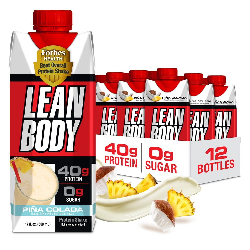 Lean Body Ready-to-Drink Pina Protein Shake, 40g Protein, Whey Blend, 0 Sugar, Gluten Free, 22 Vitamin & Minamins, 17 Fl Oz (Paket 12)