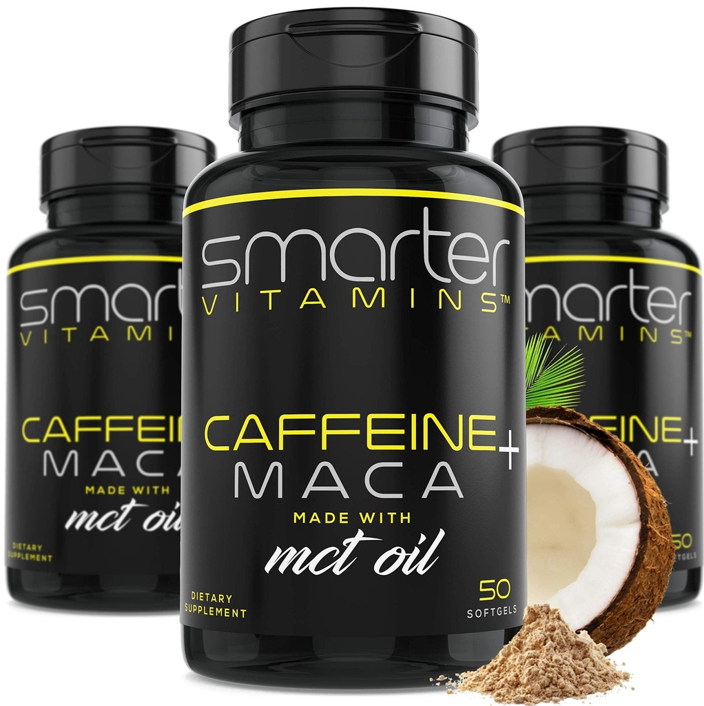 (3 Paket) Smarter Energy Pil, 200mg Caffeine & Coconut MCT Oil with Maca Root, 150 Liquid Softgels