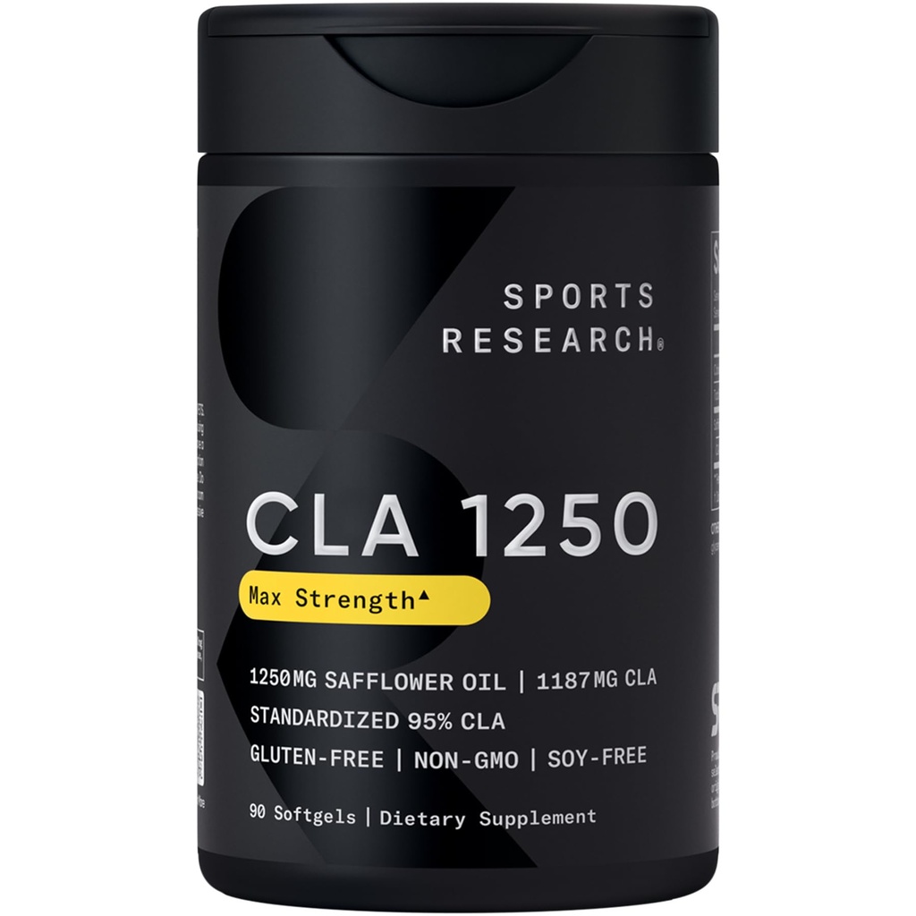 Sports Research CLA - 1250mg with Active Conjugated Linoleic Acid for Men and Women None-GMO, Soy & Gluten Free - 95% (90 Softgels)