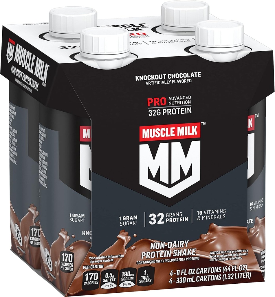 Muscle Milk Series Protein Shake, Knockout Chocolate, 4 Count