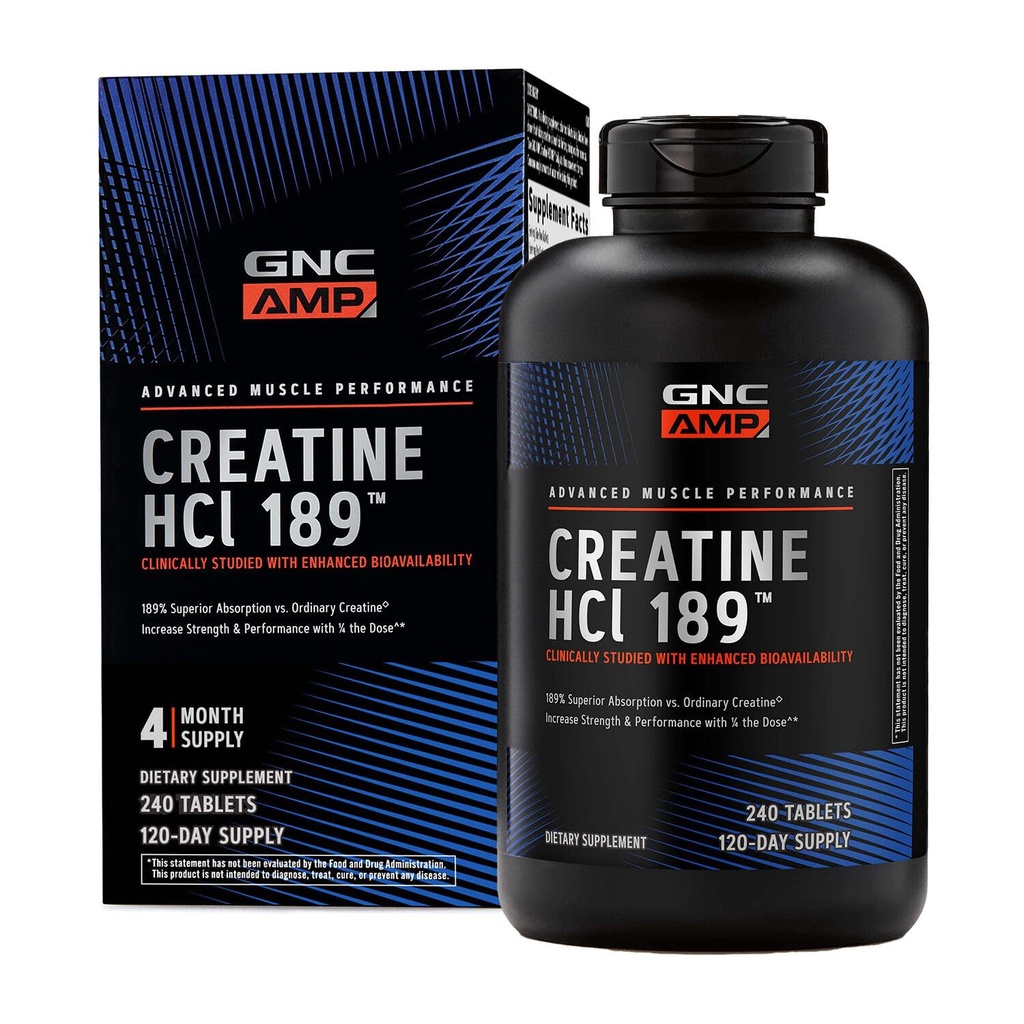 GNC AMP Creatine HCI 189 Pills, Clinically Proven Strenger & Muscle Builder, Atletic Performance, Energy Production, Recovery Supplemen, Fast Absorbing, Gluten Free Formula, 120