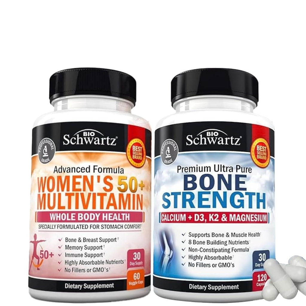 BioSchwartz Daily Multivitamin for Women 50 & Over (1 Month Supply) Plus Bone Strength Mineral Suplemen dengan Kalsium dan Magnesium (Persediaan 1 Bulan)