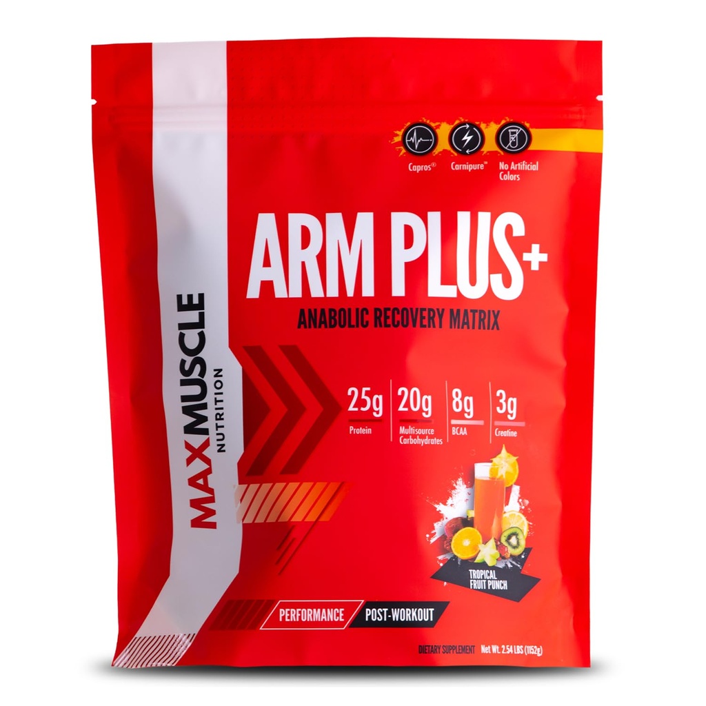 Max Muscle Arm Plus + Anabolic Recovery Matrix 124; 25g Protein, 8g Bcaas, 3g Creatine Monohydrate 12.4; Whey Protein, Amino Acids, Antioksidants, Glutamine, Electrolytes (Tropical Punch, 2.54 lb)