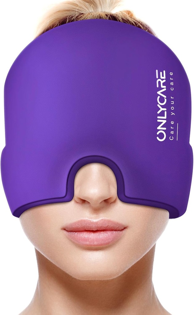 Kapten Bantuan Migrain ONLYCARE, Topi Sakit Kepala Soothing, Upgraded Odorless Gel Ice Head Chack, Hot and Cold Therapy, Headache Ice Pack for Tension and Stress (Purple)