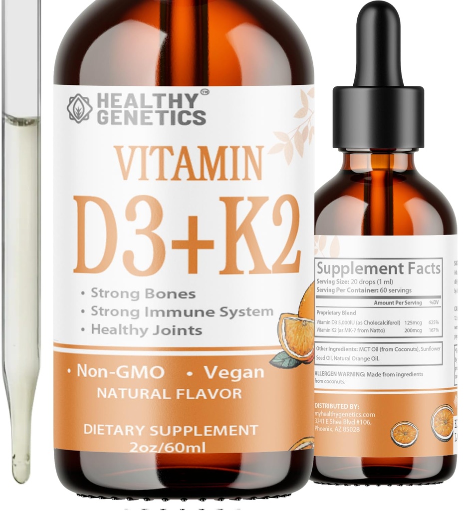 Liquid Vitamin D3 K2 plus Vitamin K2 MK-7 14; 5000IU Vitamin D Cair Drops 124; Bones 124; Ammune 124; Heart Health 124; Boost Energy 2oz