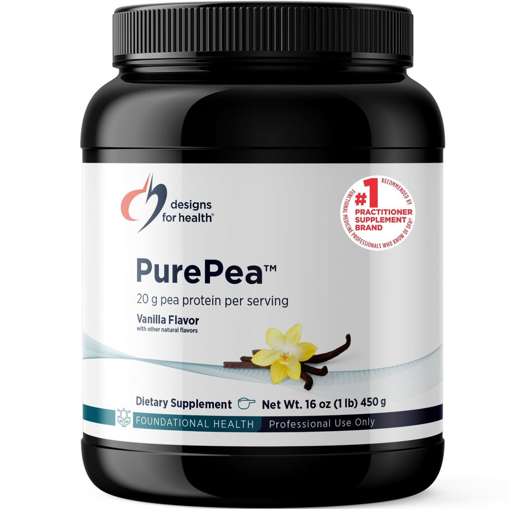 Desain untuk Kesehatan PurePea - 20g Vegan Protein Pea, Persediaan Mix Mix, Vanilla (15 Hamba / 450g)
