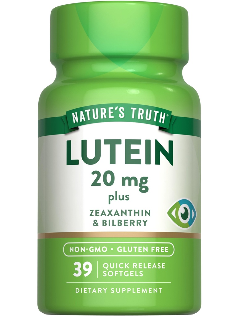 Nature 's Truth Lutein dan Hobxanthin 124; 20 mg 124; 39 Softgels 124; dengan Bilberry 124; Non-GMO & Gluten Free Suplemen