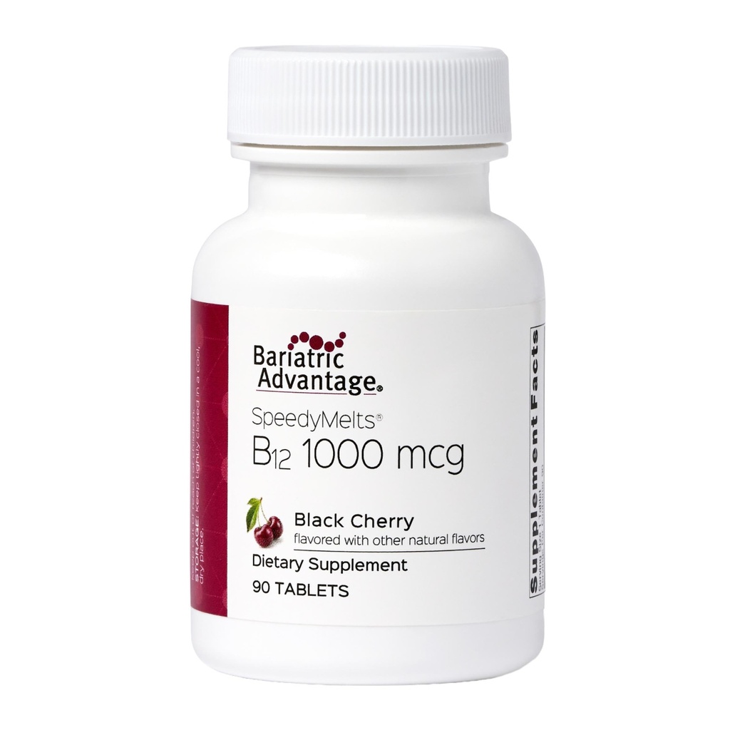 Sarana Bariatrik B-12 Speedy Melts, Vitamin B12 1000 mcg Suplemen, Melting Cepat dengan 200 mcg Acid Folic for Nuttration Support - Black Cherry, 90 Count