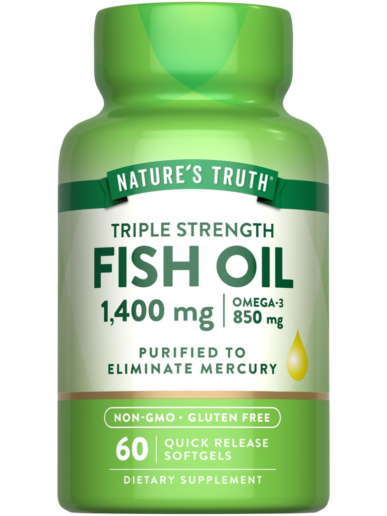 Nature 's Truth Triple Power Oil Softgels 124; 1400 mg 124; 60 Count 14; Aktif Omega 3 124; Non-GMO & Gluten Free Suplemen