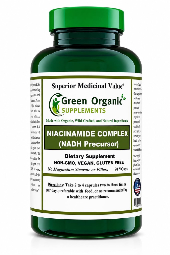 Suplemen Organik Hijau Niacinamide, Niacin, NAD, NADH, Tinggi Absorbable, Non-GMO, Gluten- Bebas (Single)
