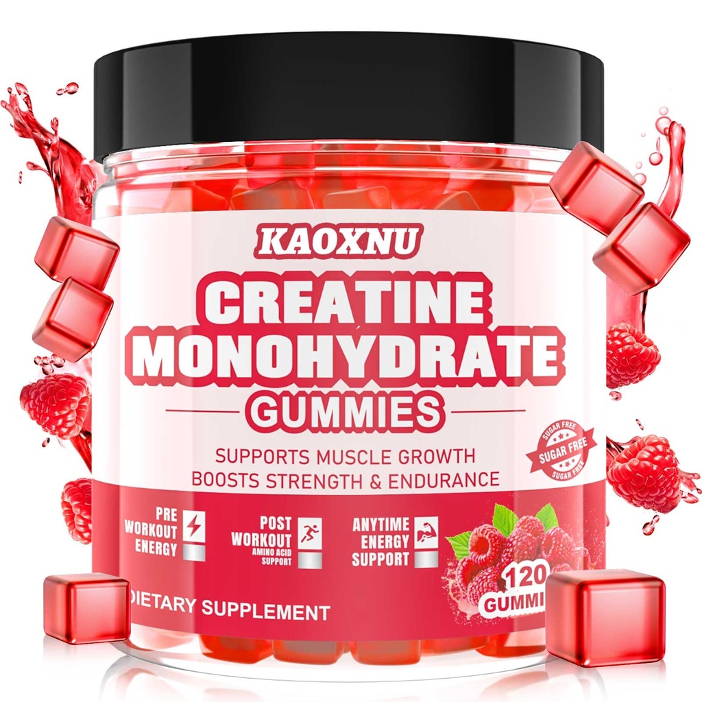 Cretine Monohydrate Gummies for Men & Women 120 CT - 5000mg of Creatine Monohydrate per Serving - Sugar Free Chewable Creatine for Muscle Energy, Muscle Builder, Energy Boost (Raspberry Flavor)