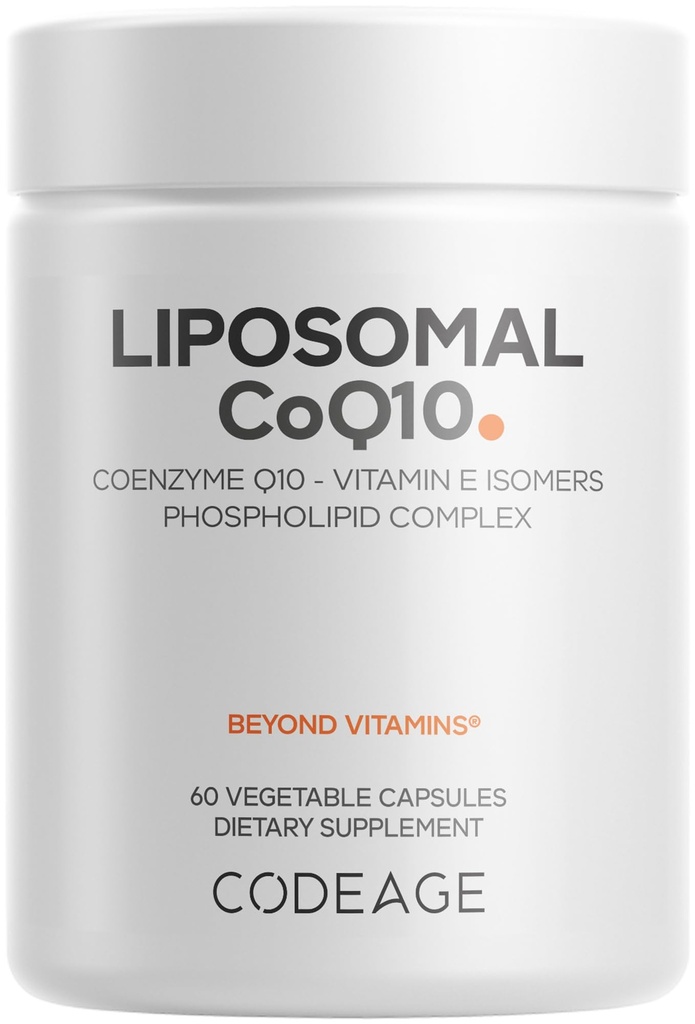 Codeage Lipomal CoQ10 Supplement - 125 mg Koenzim Q10 dengan Vitamin E Isomers Tocapopherol - 2-Bulan Supply - 1 Capsule Per Serving - Pengiriman Lipomal - Vegan, Non-GMO, Gluten- Free - 60 Capsules