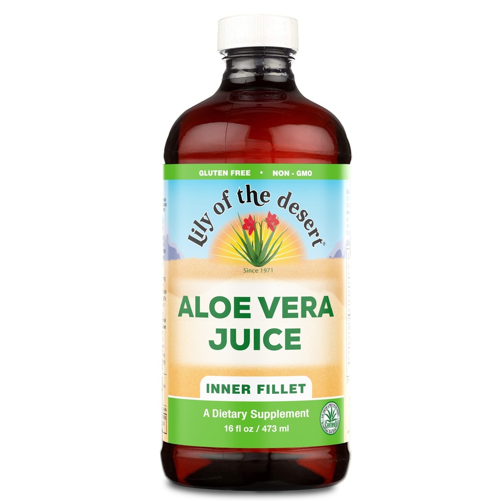 Lily of The Desert Aloe Vera Juice Drines, Inner Fillet, Vegan Dietary & Ammune Dupport, Gluten Free Liquid Digetical Aid, No Water Added, 16 Fl Oz