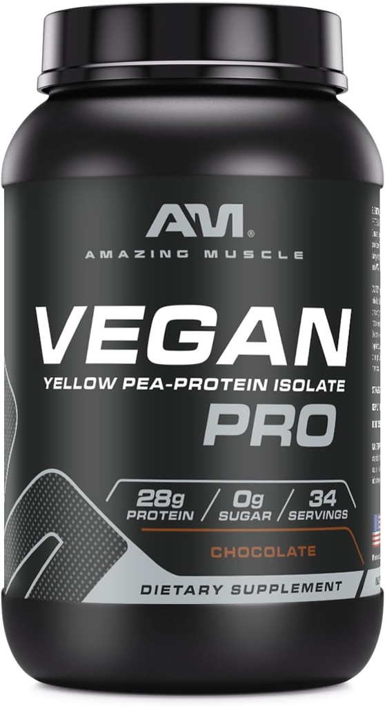 Amazing Muscle Vegan Powder No. 124; 28 Grams Protein 124; 34 Servings Dally 124; Zero Sugar 124; Yellow Pea Protein Isolate Suppplemen (3 Lb, Chocolate)
