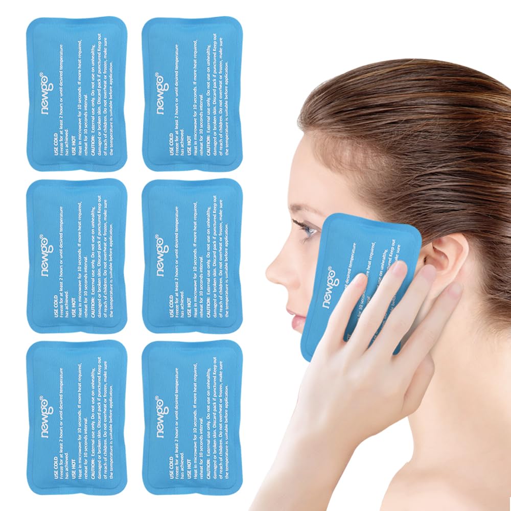 Kandang Es Mini NEWGO (6 Packs) Gel Cold Packs untuk Injuries Reworthy, Face Ice Pack untuk Operasi Wajah, Sakit Gigi, Mata Lelah, Boo Boos Kid, Bruses, Kepala Kepala, Breasting 4.5 "X 3.2" Biru