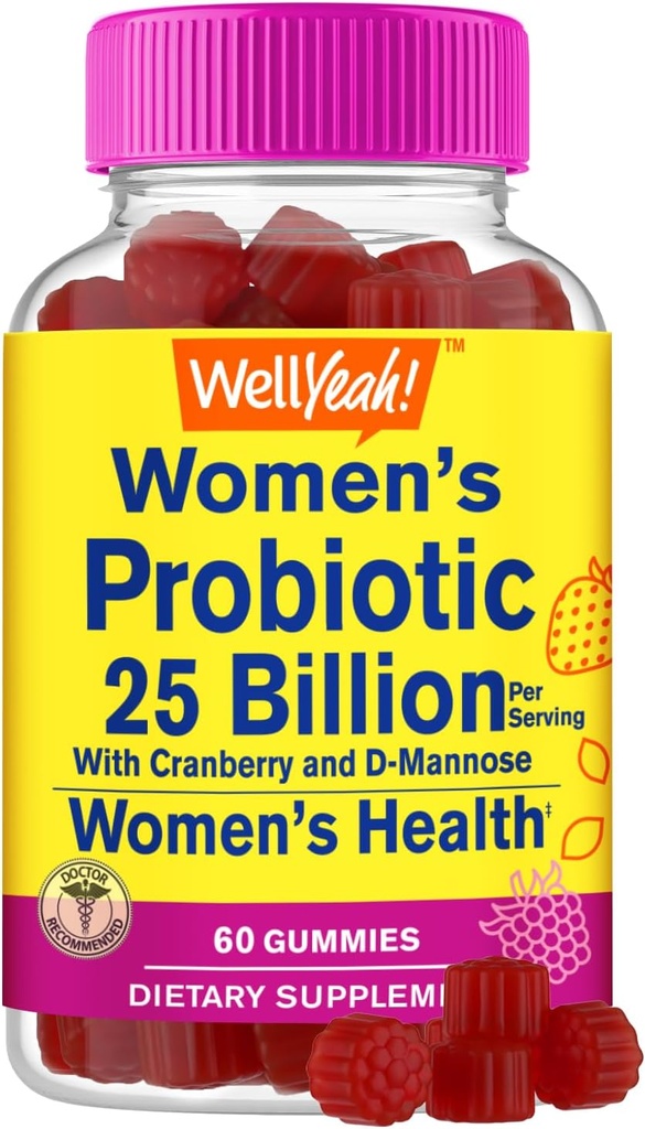25 Miliar Probilion for Women Gummies with Cranberry and D-Mannose - 12 Strains - Vaginal Health, Gut Health, and Feminine Health - 60 Gummies