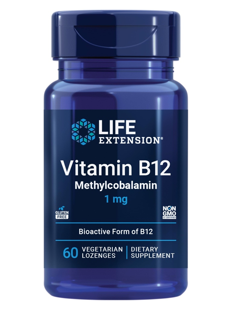 Ekstensi Hidup Vitamin B12 Methylcobalamin, Suplemen Kesehatan Nerve, Dukungan Kognitif, Energi Vitamin, methylcobalamin B12, 1 mg, Quick-Dissolve, Vegetarian, 60 lozenges