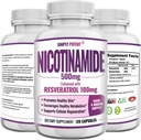 Nicotinamide 500mg dengan Resveratrol 100mg - 120 Veggie Capsules - Pil Vitamin B3 untuk mendukung NAD, Skin Cell Health & Energy