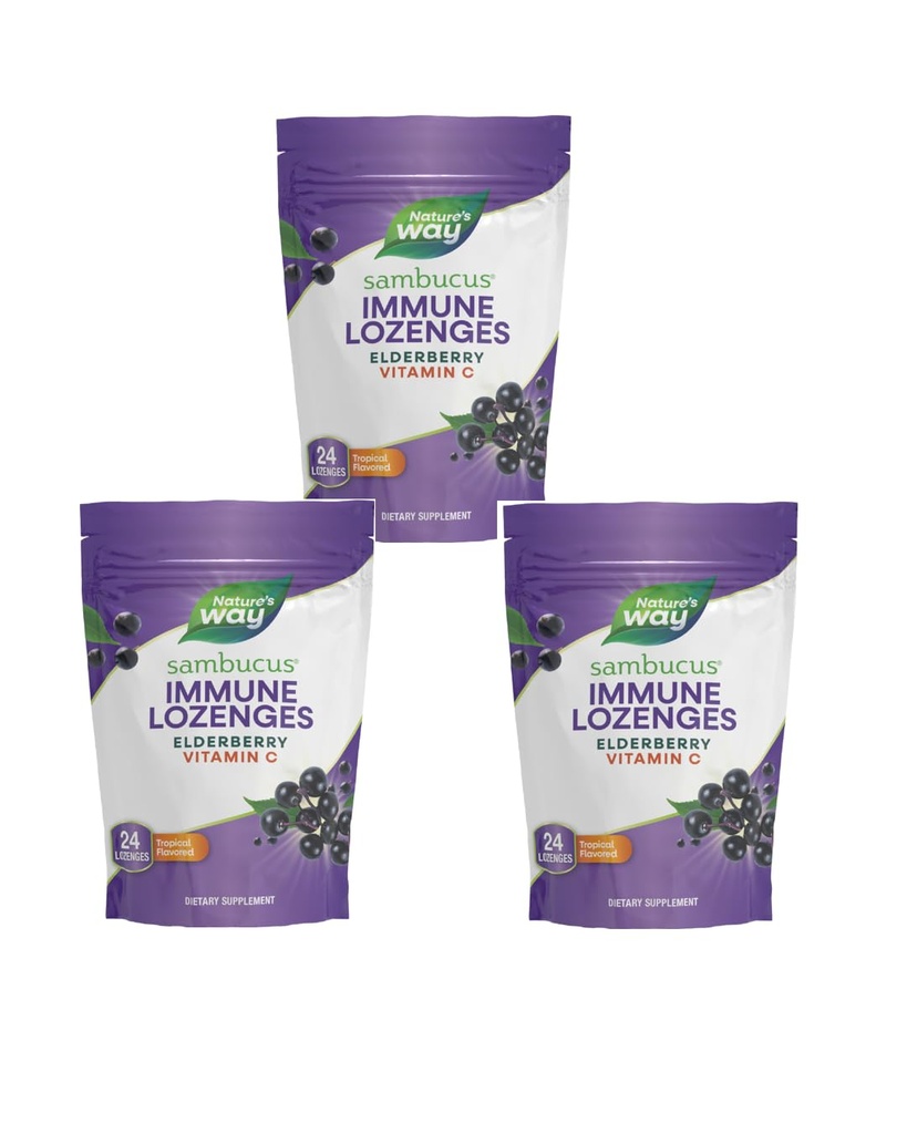 Nature 's Way Sambucus Immune Lozenges, High Potency Vitamin C, Elderberry, 24 Tropical Flavored Lozenges (Packaging May Vary)