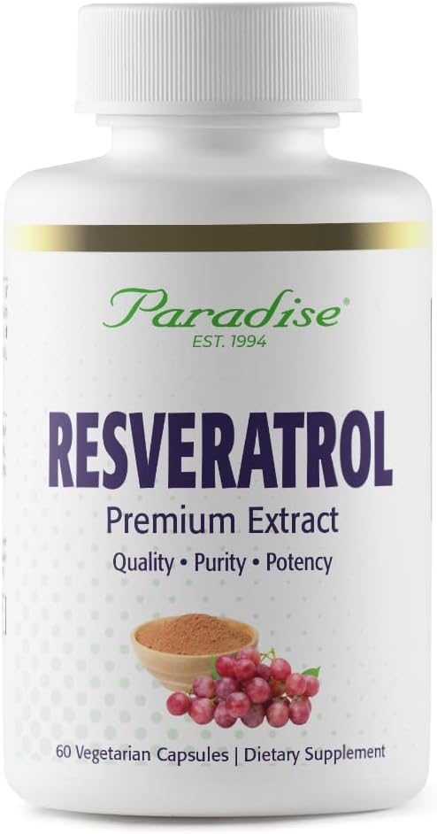 Paradise Herbs Resveratrol, Antioksidant, Super Power, Ultra Pure, Vegan, Non GMO, Gluten Free, 60 Vegetarian Capsules