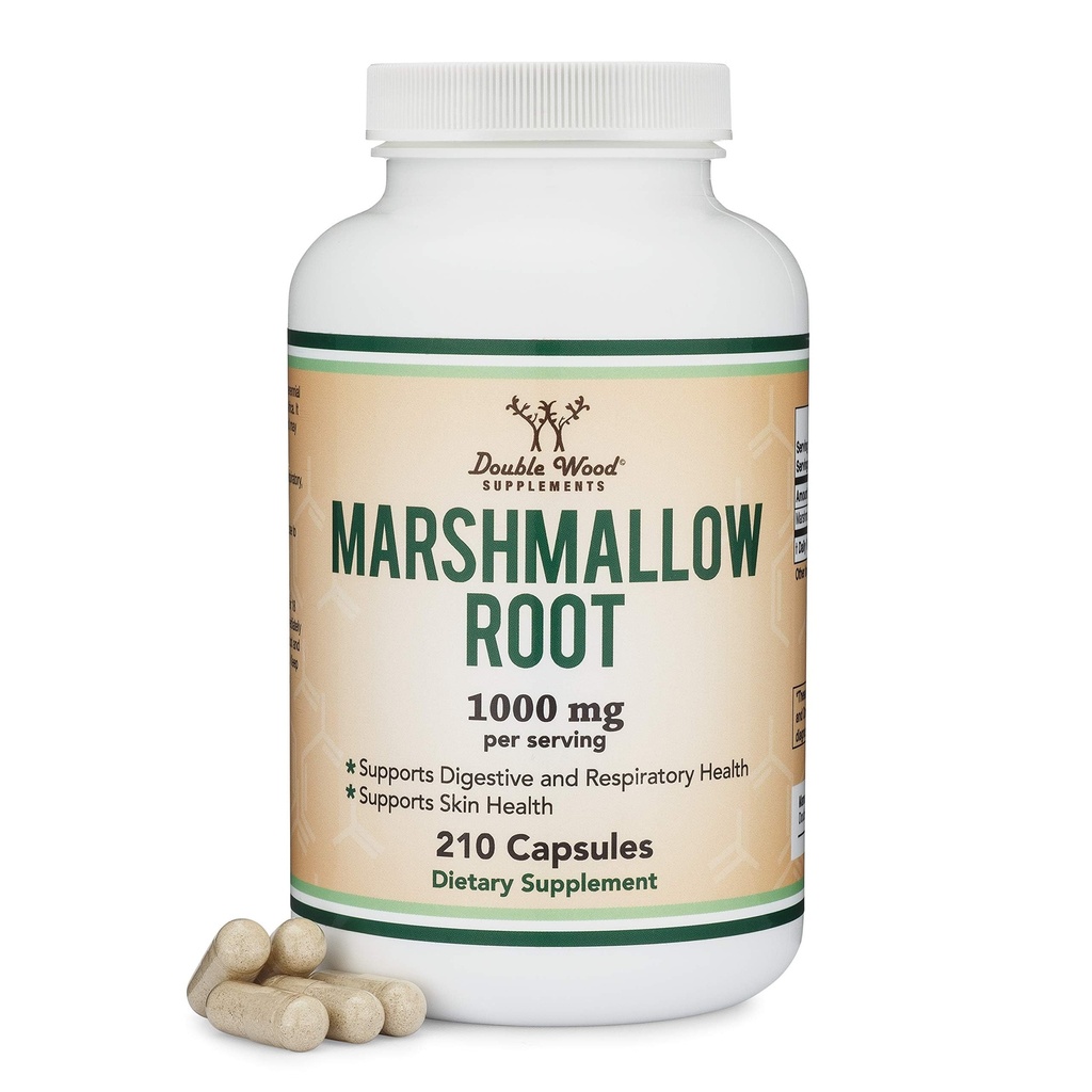 Marshmallow Root Capsules (210 Count, 1.000mg per Serving) Tinggi di Mucilage untuk Dukungan Respiratory, Skin dan Gut Repair (Vegan Aman, Gluten Bebas) oleh Double Wood