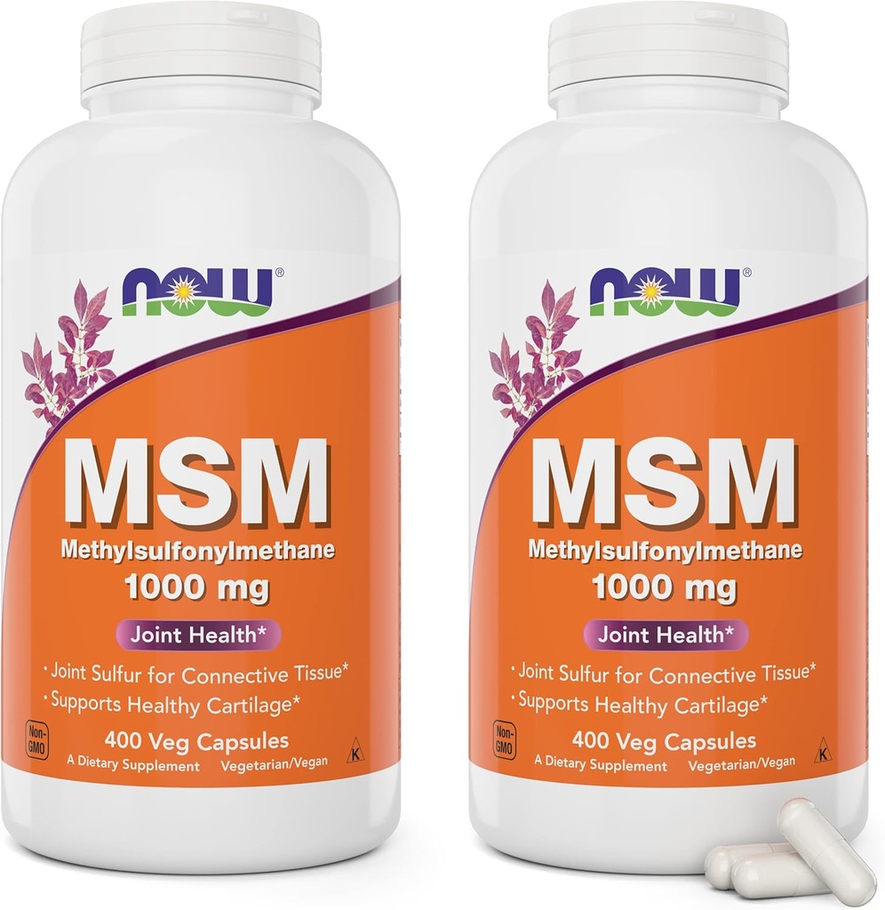 Sekarang MSM 1000mg, 400 Veg Capsules (Pack of 2) Metode-Sulphonyl- Metana, dibuat di Amerika Serikat, Sulfur Suplemen, Non- GMO, Vegan / Vegetarian Friendly