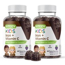 Besi VITEEY untuk Anak-anak dengan Vitamin C - Mendukung Energi, Formulasi Sel Darah, Penyedia Anak Pembangun Darah Suplemen Besi - Vegan, Gelatin Bebas, Gluten Bebas - Tasty Chewable Grape Flavored Gummy