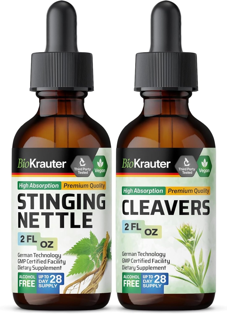 BIO KRAUTER Stinging Nettle Tincture 2 Fl Oz. & Cleavers Tincture 2 Fl.