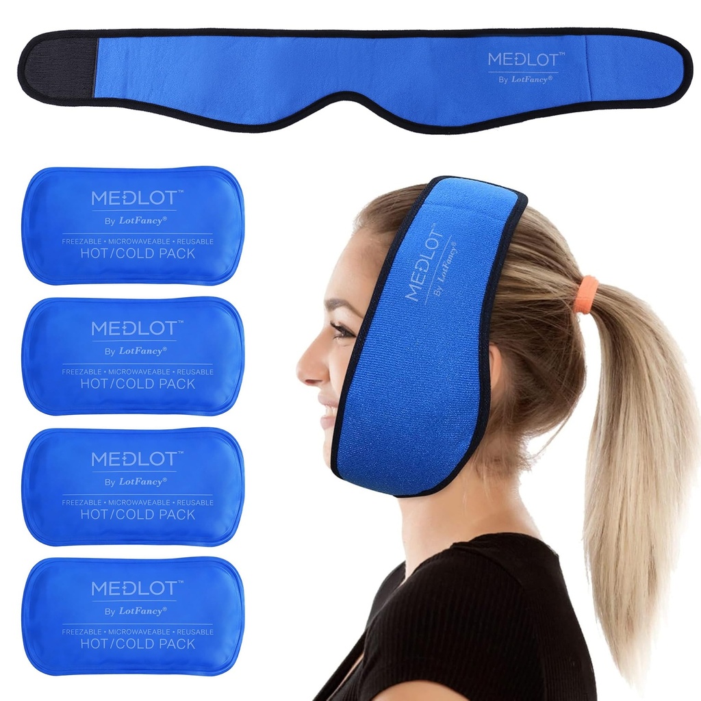 Lotfancy Face Ice Pack Lick for TMJ, Wise Teeth, with 4 concessible Hot Therapy Geel Packs, Pack Pain Relief for Head, Oral and Facial Becgery, Dental Implants, Blue