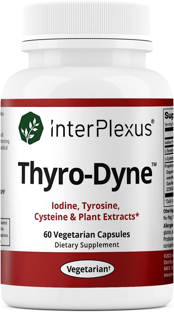 InterPlexus Thyro- Dyne - Iodin, Tyrosine & Plant Extracts for Thyroid Support-- Gluten Free, Dairy Free, Soy Free - 60 Capsules (30 Pelayan)