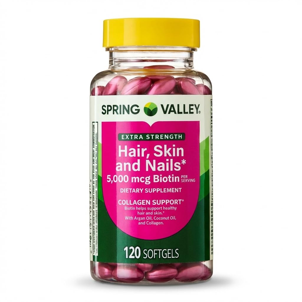 Spring Valley Ekstra Rambut Kekuatan, Skin & Nails Ditry Suplemen 120ct 5000 mcg