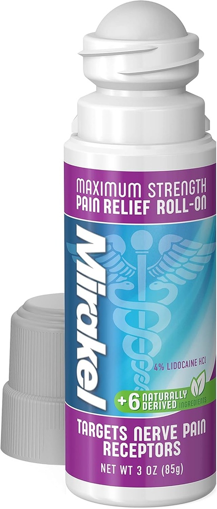 Rolle Relief Nyeri MIRAKEL, Maximum Power Lidocaine to Relieve Pain in Toes, Feet, Fingers, Hands & Arms, 3 oz