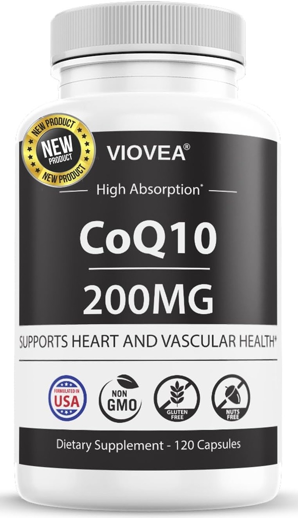 CoQ10 - Dibuat di AS, 120 Kapsul, 200mg (4-Month Suppply), Supply Absorpsi Tinggi Ultra Koenzim Q10 Suplemen - Antioksidant untuk Hati, Vascular Kesehatan dan Energi Boost