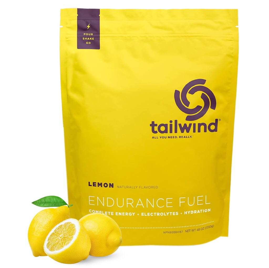 Tailwind nutrition Endurance Fuel, Carbohydrate & Electrolite Sports Drink Towder, Gluten- Free, Vegan, Lemon, 50 Servings