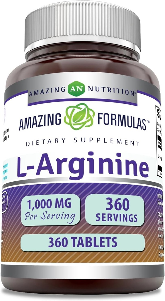 Amazing Formulas L- Arginine Suplemen 12.4; 1000 Mg Per Serving 124; Tablet 12.4; Amino Acid Suplemen Perempuan & Men 124; Non-GMO 124; Gluten Free 124; Dibuat di AS (360 Count)