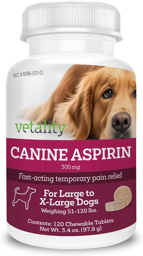 Vecular Canine Aspirin untuk Dogs 124; Quast Pain Relief 124; Large to XLarge Dogs 126; Liver Flavor 124; 120 Chewable Tablets