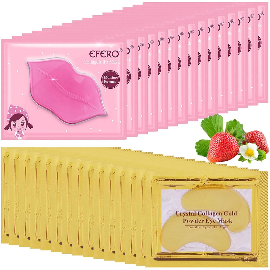 30 Pairs Lip Mask & Under Eye Mask, 24K Gold Crystal Collagen Under Eye Patches for Puffy Eyes, Lip Masks Efektif Menjelang Lip & Eye Skin, Mata Masks Mengganti Fine Lines & Dark Circle