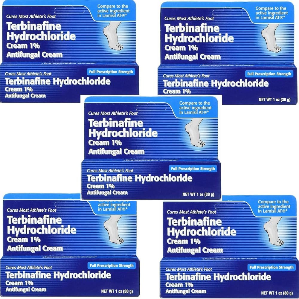 "Terbinafine Hydrochloride" 1% untuk 1 Minggu Atlete Foot Treatment AntiFungal Cream Fast Symptom Relief & Prevents Recurrence 1 oz. (30 g) 5 Pack