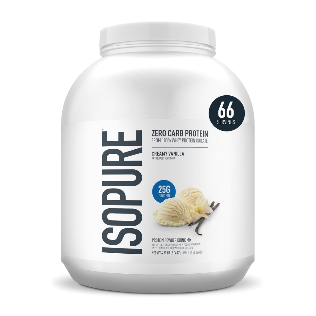 Isopure Zero Carb 100% Pure Whey Isolate Protein Powder, Laktosa Free, Gluten Free, With Vitamin, Creamy Vanilla, 25g Protein Per Serving, 4.5 Lbs, 66 Servings (Packaging May Wary)