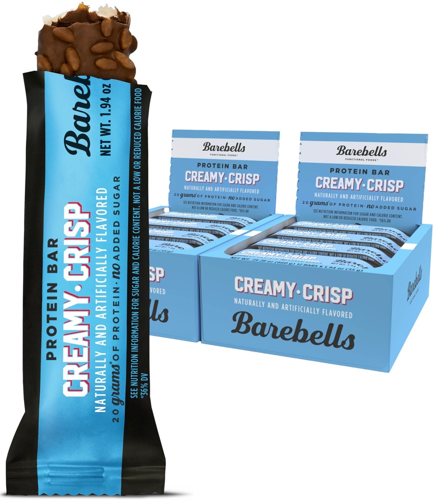 Protein Bars Bars Creamy Crisp - 12 Count, Kumpulan 2 - Protein Snack dengan 20 g Protein Tinggi - Coklat Protein Bar dengan 1g Sugars Total - Sempurna pada The Go Protein Snack & Breakfast Bars