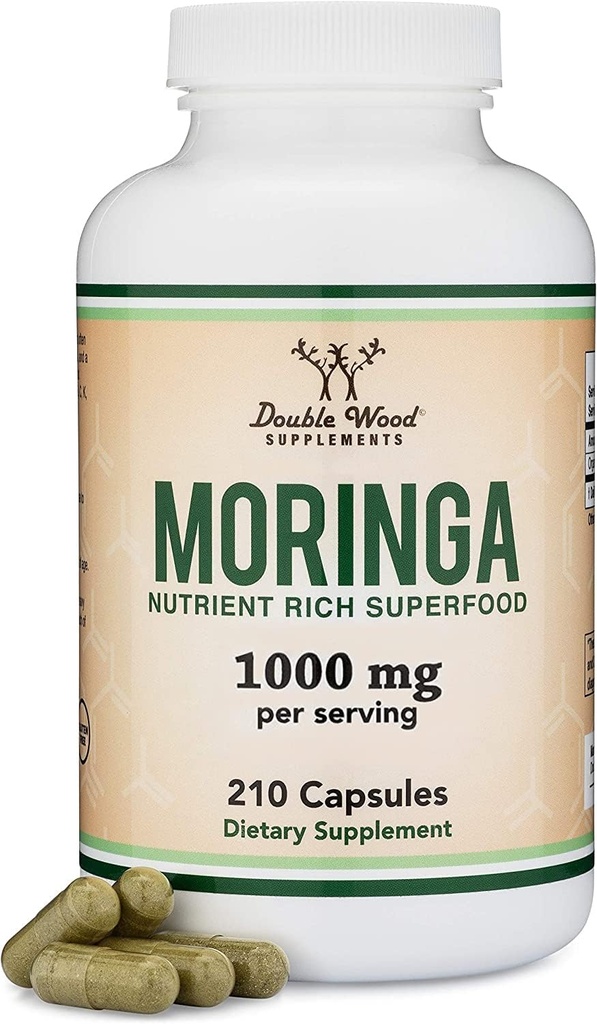 DWS Organic Morsules Capsules 1000mg - Pure Moringa Powder for Energy & Imune Dukung - Green Superfood Rich dalam Antioksidants, Esculum Vitamin & Amino Acids - 105 Vegan Capsules
